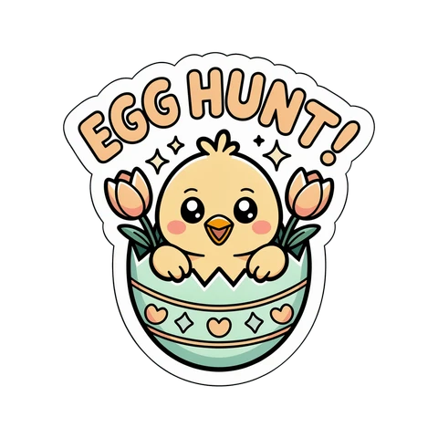 Cute Easter Chick in Egg Hunt Vinyl Sticker