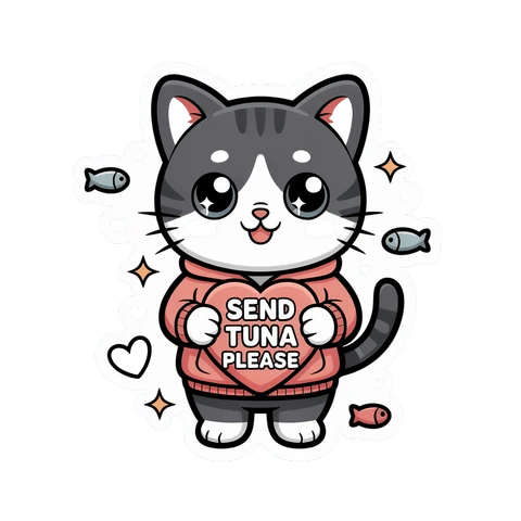 Cute Send Tuna Please Cat Vinyl Sticker