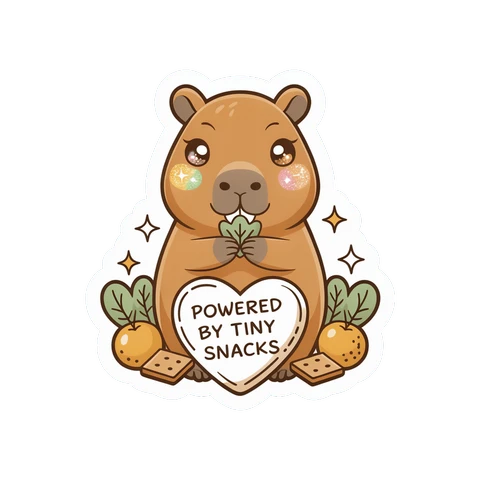 Cute Capybara Powered By Tiny Snacks Sticker