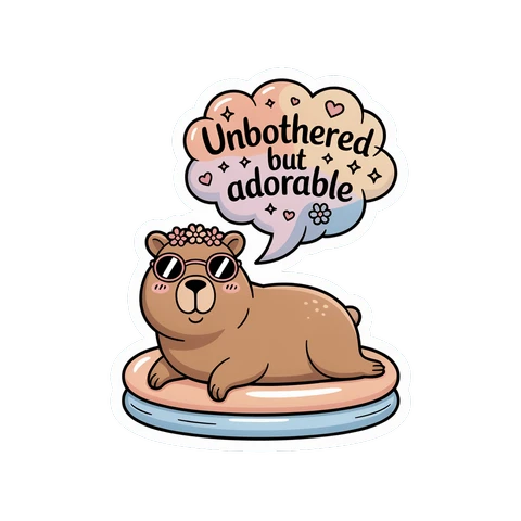 Unbothered But Adorable Capybara Vinyl Sticker