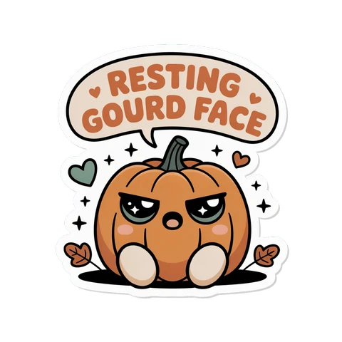 Funny Kawaii Resting Gourd Face Pumpkin Sticker