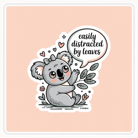 Cute Koala Easily Distracted by Leaves Vinyl Sticker