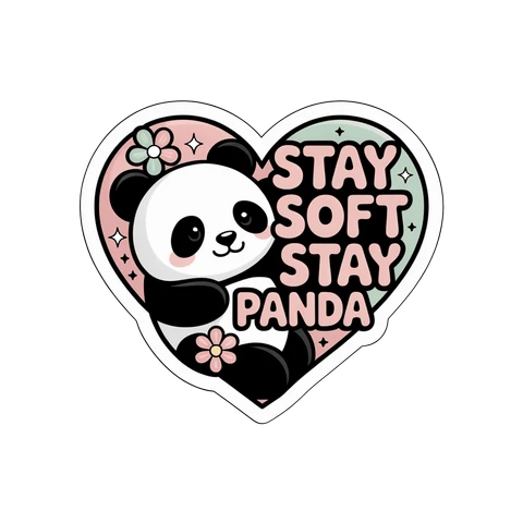 Kawaii Stay Soft Stay Panda Heart Vinyl Sticker
