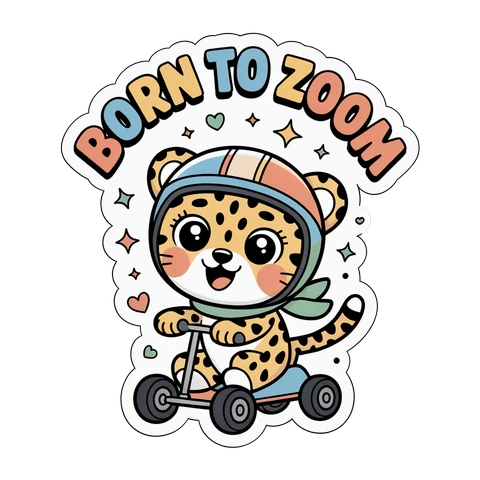 Cute Born to Zoom Cheetah Scooter Sticker