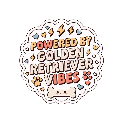 Powered By Golden Retriever Vibes Cute Dog Sticker
