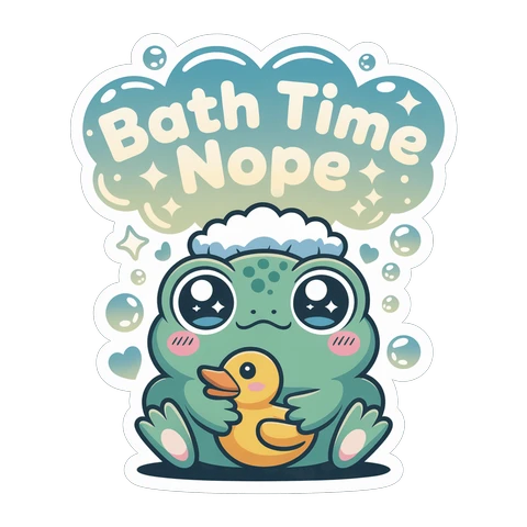 Cute Bath Time Nope Frog With Duck Vinyl Sticker