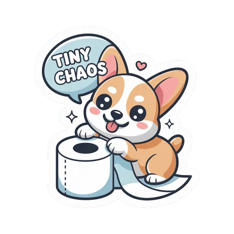 Cute Tiny Chaos Corgi Toilet Paper Vinyl Sticker