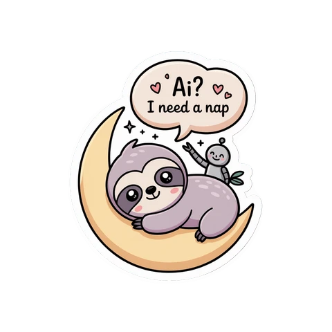 Cute Sloth On Moon Ai I Need a Nap Sticker