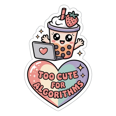 Cute Boba Laptop Sticker - Too Cute for Algorithms Kawaii Vinyl Decal