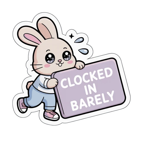 Cute Bunny Clocked In Barely Funny Work Sticker
