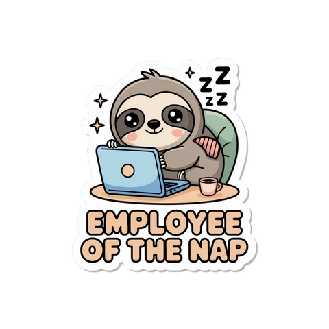 Cute Sloth Laptop Sticker - Employee of the Nap Waterproof Vinyl Decal