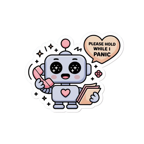 Cute Panic Robot With Phone Vinyl Sticker