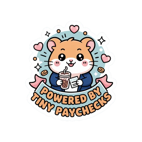 Cute Hamster Powered By Tiny Paychecks Sticker