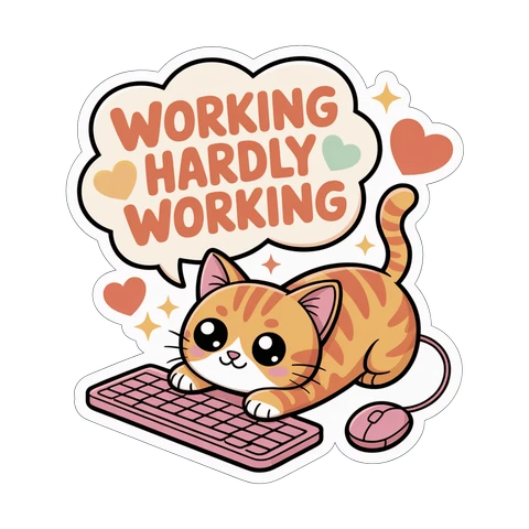 Cute Working Hardly Working Cat Vinyl Sticker