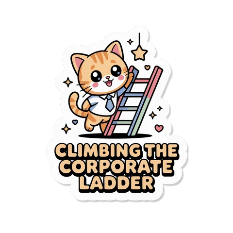 Cute Corporate Cat Climbing Ladder Vinyl Sticker