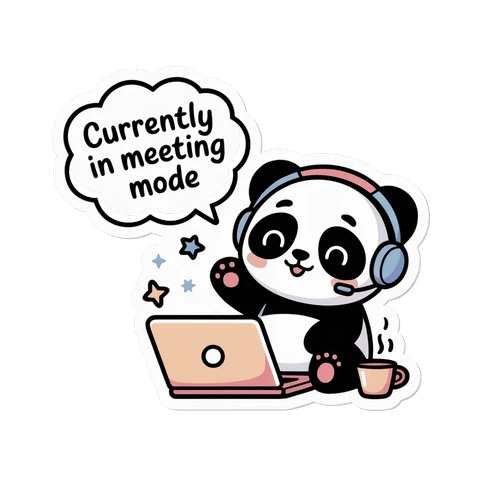 Cute Panda Meeting Mode Laptop Vinyl Sticker