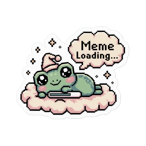 Cute Pixel Frog Meme Loading Cloud Sticker