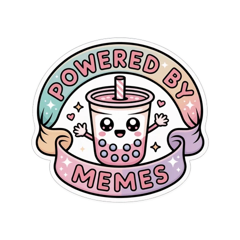 Cute Powered By Memes Boba Tea Vinyl Sticker