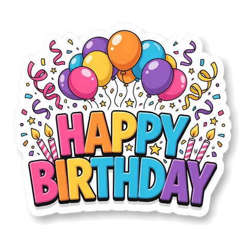 Colorful Happy Birthday Balloons Party Sticker