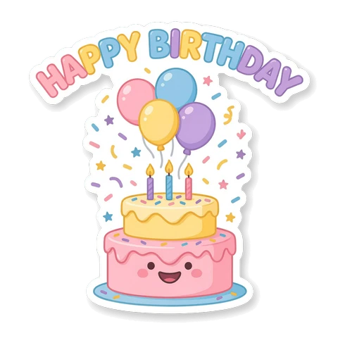 Cute Happy Birthday Cake Balloons Kawaii Vinyl Sticker