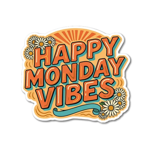Happy Monday Vibes Retro Daisy Vinyl Sticker