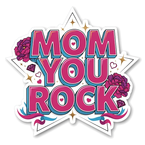 Mom You Rock Retro Sticker