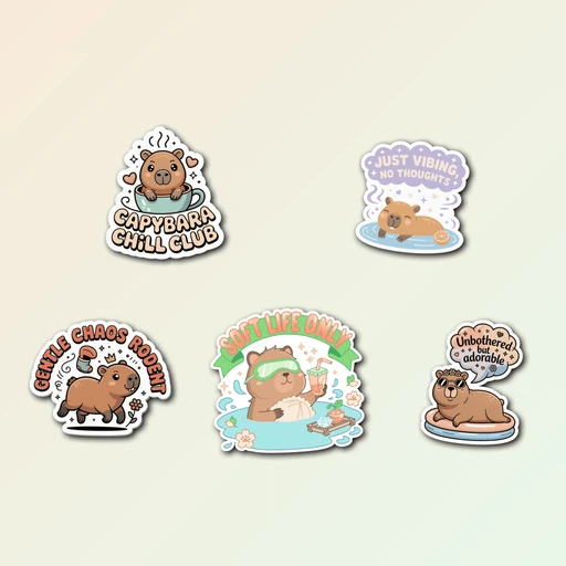 5 Cute Capybara Sticker Pack