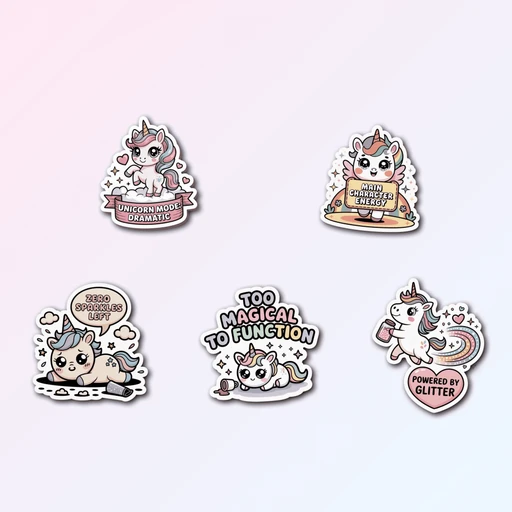 5 Funny Unicorn Sticker Pack