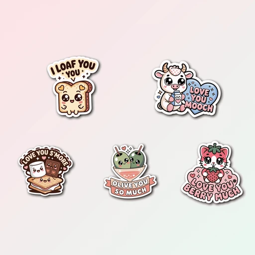 5 Kawaii Love Pun Sticker Pack