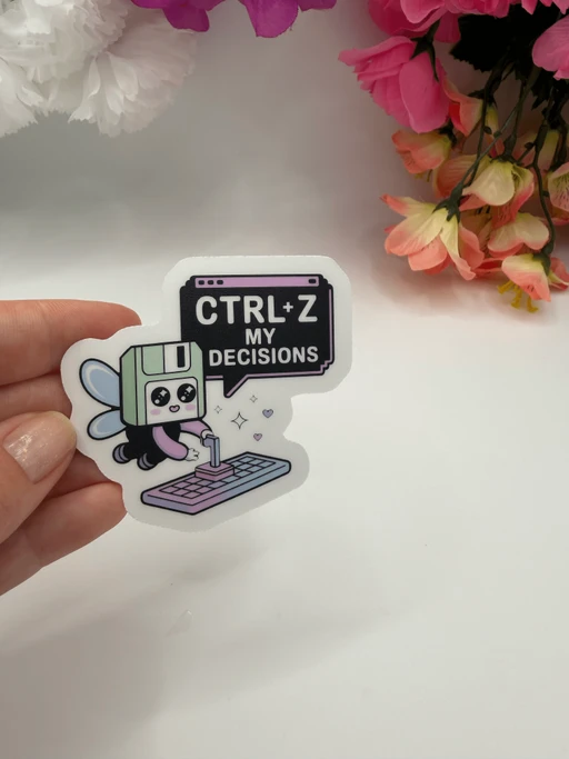 Ctrl Z My Decisions Cute Floppy Disk Gamer Sticker