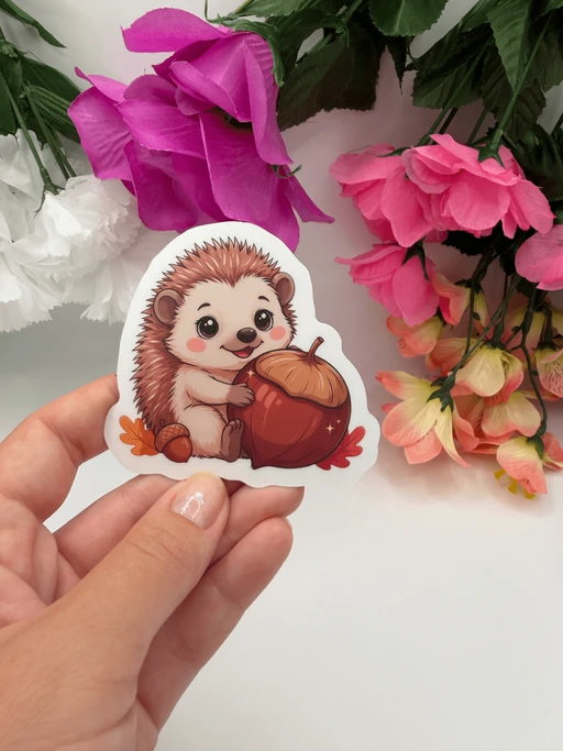 Cute Kawaii Hedgehog With Acorn Vinyl Sticker