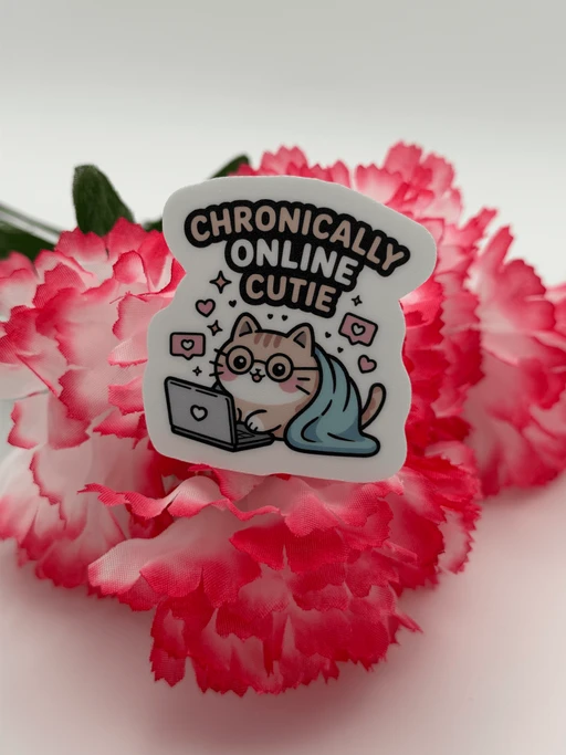 Chronically Online Cutie Cat Laptop Sticker