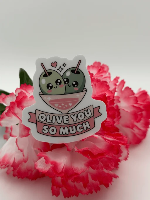 Cute Olive You So Much Martini Glass Vinyl Sticker