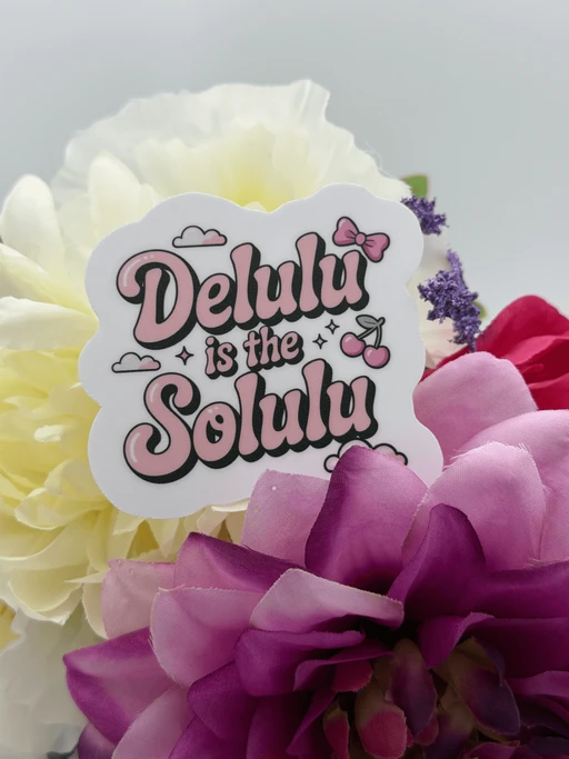 Delulu Is the Solulu Pink Cherry Quote Sticker