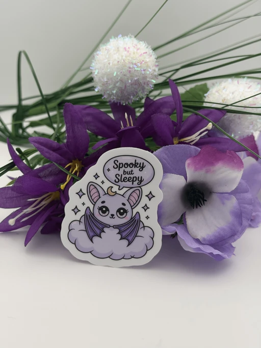 Kawaii Spooky but Sleepy Bat Vinyl Sticker