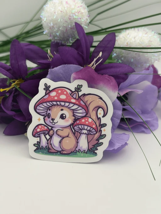 Cute Mushroom Squirrel Kawaii Vinyl Sticker