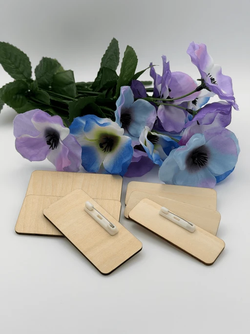 Wooden Name Badges Blank Pin Back Tags