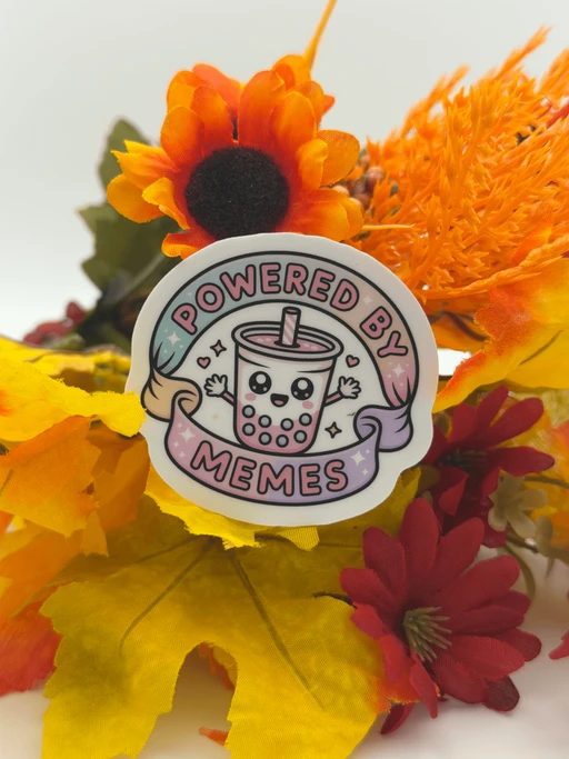 Cute Powered By Memes Boba Tea Vinyl Sticker