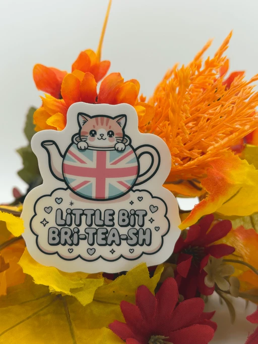 Cute British Cat Tea Pun Vinyl Sticker