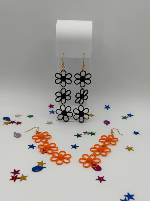 Retro Daisy Dangle Earrings, 3D Printed Floral Statement