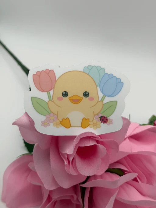 Cute Kawaii Duck Sticker - Duckling Floral Vinyl Die Cut Decal for Laptop, Journal & Water Bottle