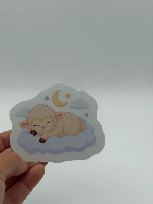 Pastel Kawaii Sleeping Lamb Cloud Sticker - Cute Moon Die Cut Decal