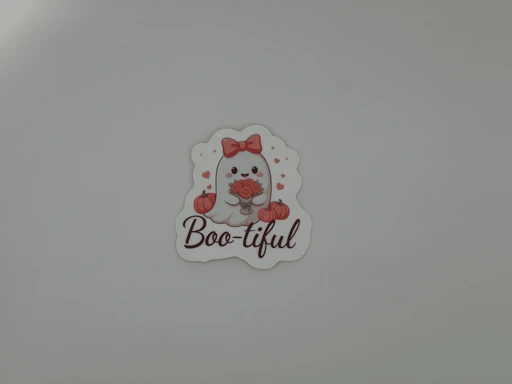 Cute Boo-tiful Ghost Sticker with Pumpkins