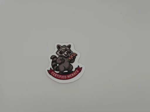 Funny Raccoon Pizza Sticker Certified Menace Decal