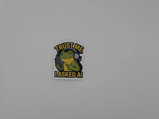 Funny Frog AI Quote Sticker Trust Me I Asked AI