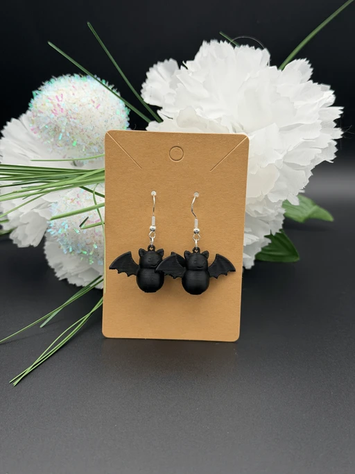 Black Bat Dangle Earrings | 3D Printed PLA Gothic Halloween Jewelry