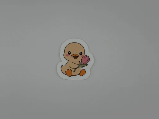 Cute Duck Vinyl Sticker with Tulip - Kawaii Baby Duck Decal