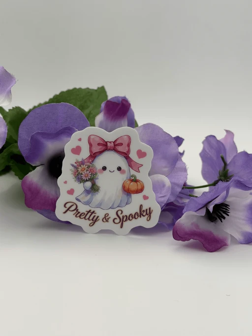 Cute Ghost Vinyl Sticker - Kawaii Halloween Pastel Pretty and Spooky