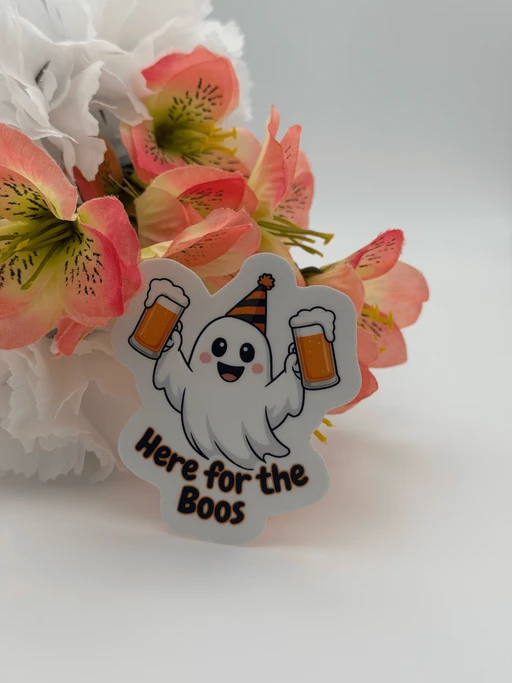 Funny Halloween Ghost Vinyl Sticker Here for the Boos