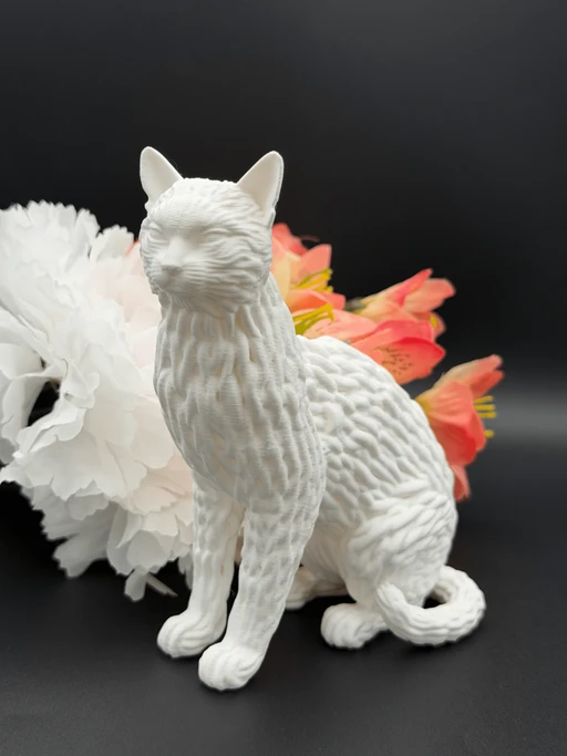 White Woven Cat Figurine - 3D Printed Sculptural Decor, Modern Home Interior Collectible
